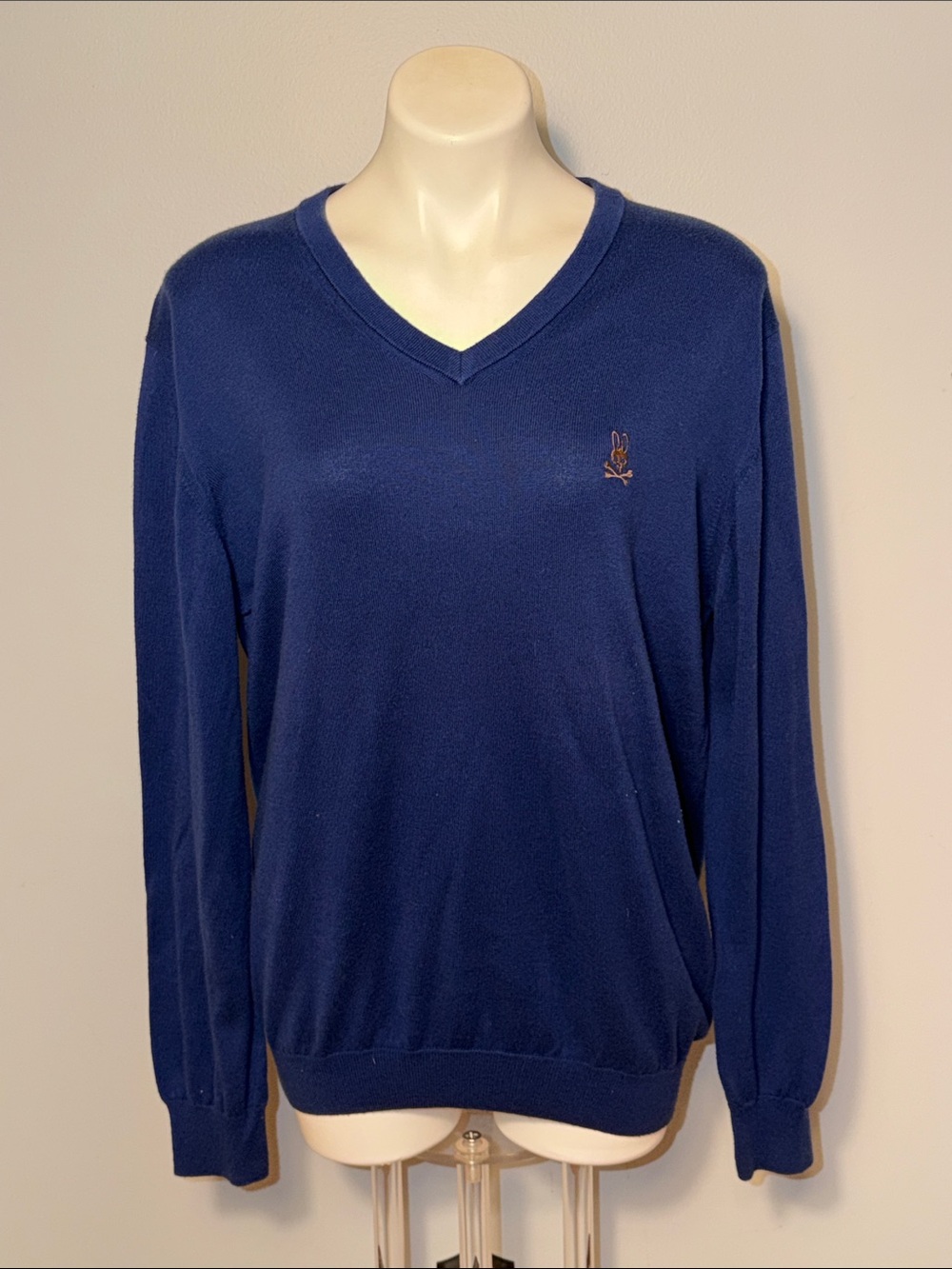 Psycho Bunny Men’s 100% Pima Cotton V-neck long sleeve sweater. Large.